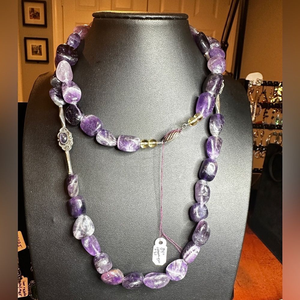 Amazing! 34”,‎ .925 hardware and polished amethyst stone necklace!